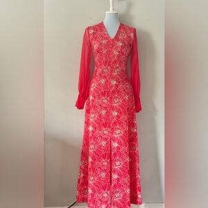 VINTAGE handmade maxi dress red floral formal